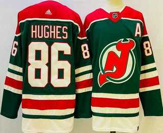 Mens New Jersey Devils #86 Jack Hughes Green 2021 Reverse Retro Authentic Jersey->new jersey devils->NHL Jersey